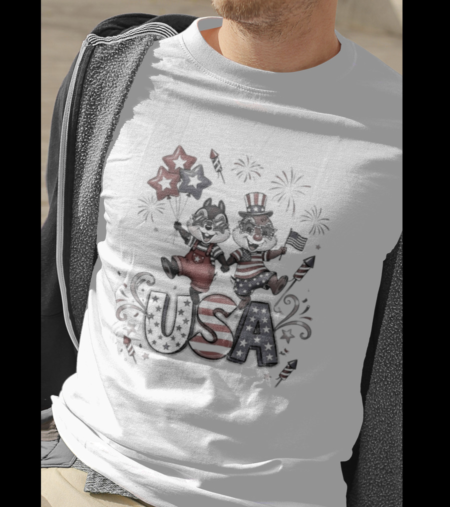 Chip And Dale USA Patriotic Fireworks Stars And Stripes Fourth Of July T-Shirt