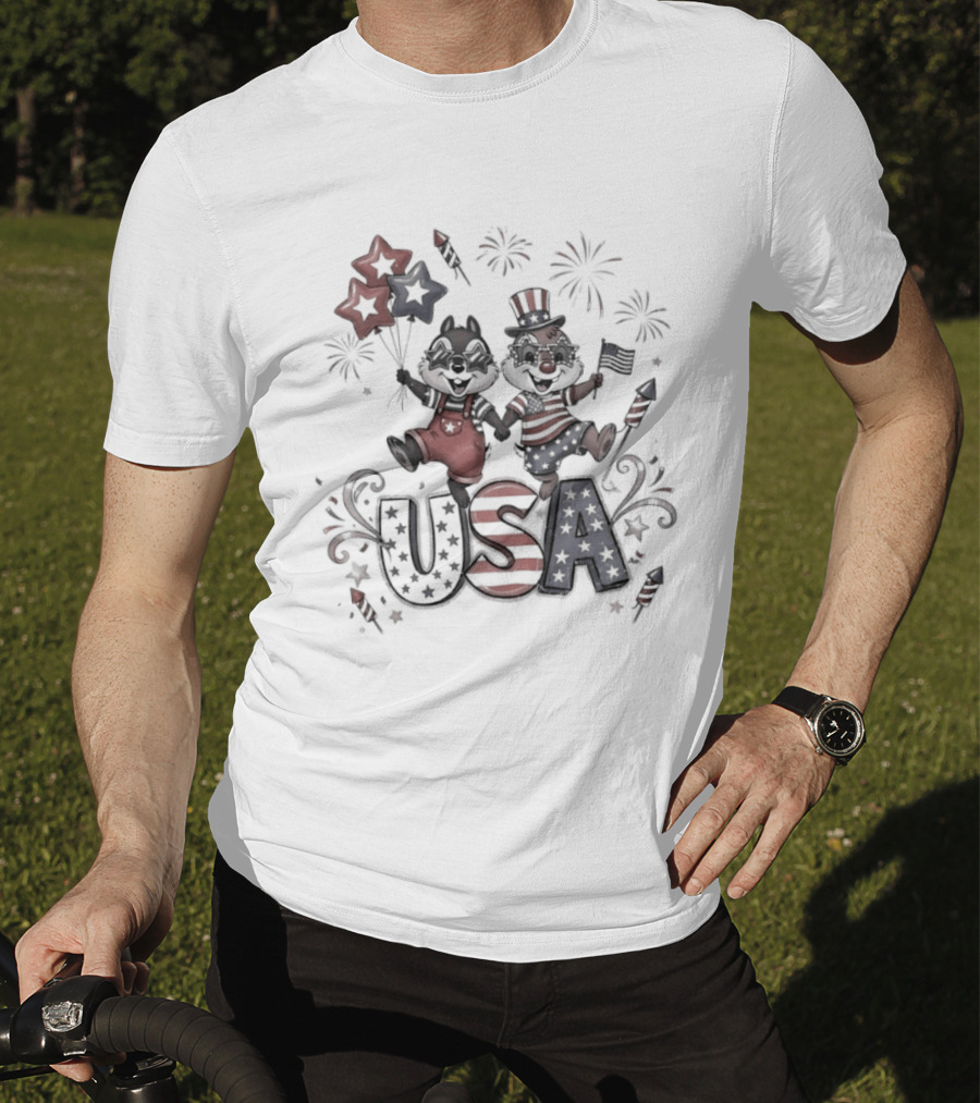 Chip And Dale USA Patriotic Fireworks Stars And Stripes Fourth Of July T-Shirt