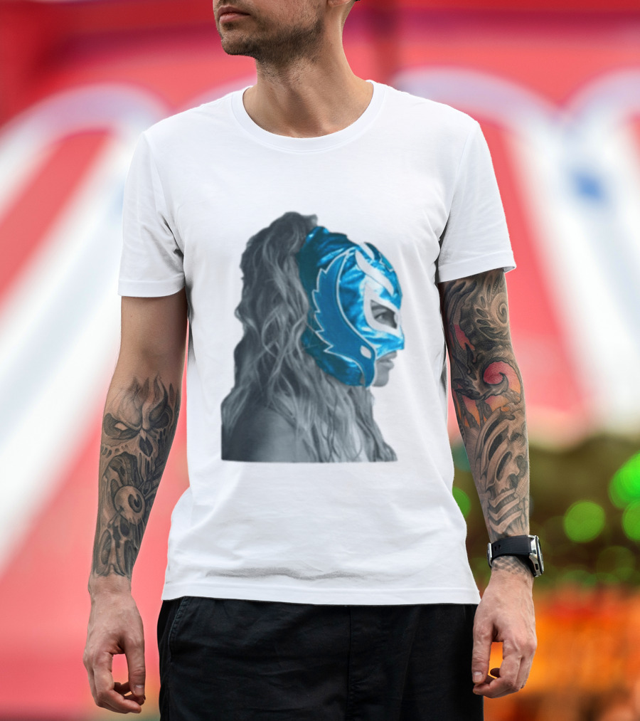 Karol G Store Limited Edition Cream Blue Luchador Mask T-Shirt
