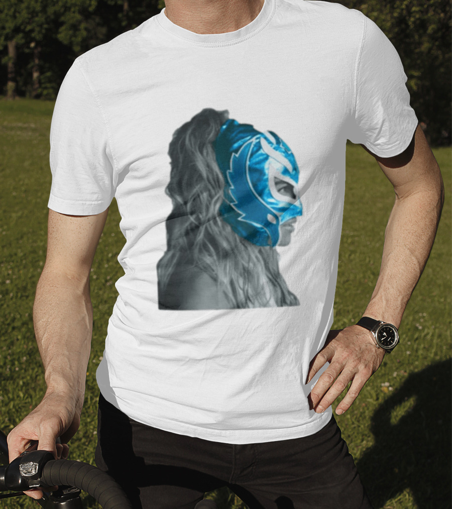 Karol G Store Limited Edition Cream Blue Luchador Mask T-Shirt