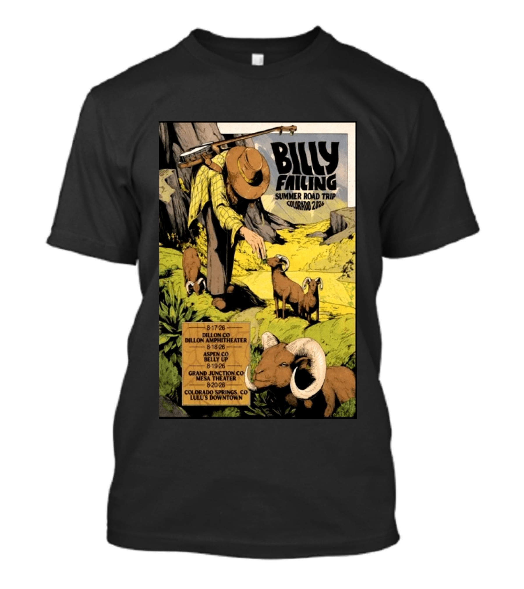 Billy Failing Summer Road Trip Colorado 2026 Dillon Amphitheater Belly Up Mesa Theater Lulu's Downtown T-Shirt