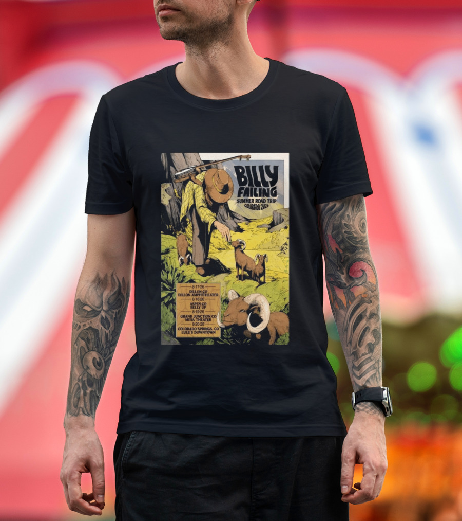 Billy Failing Summer Road Trip Colorado 2026 Dillon Amphitheater Belly Up Mesa Theater Lulu's Downtown T-Shirt