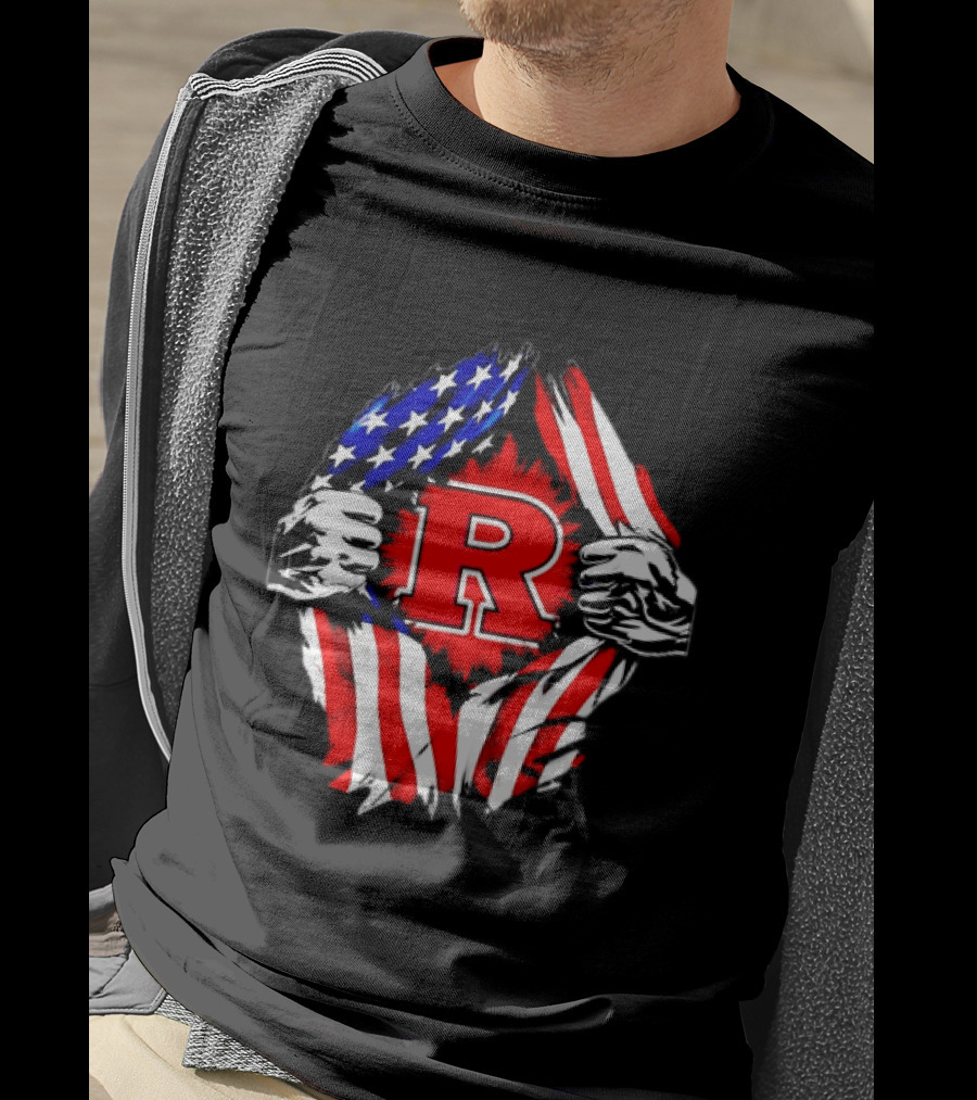 Rutgers Scarlet Knights American Flag R T-Shirt