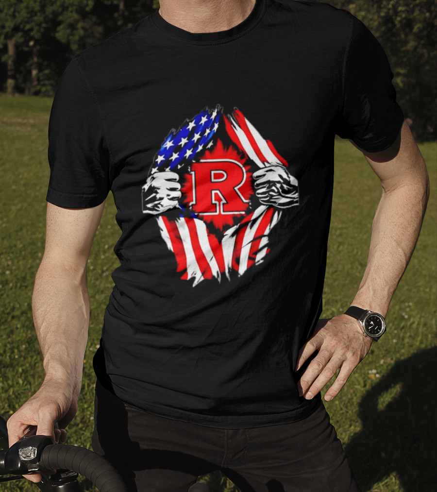 Rutgers Scarlet Knights American Flag R T-Shirt