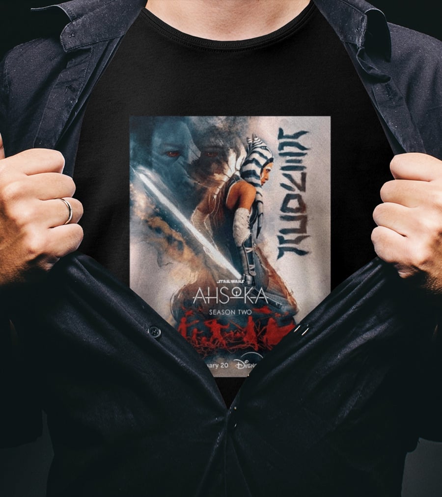 Star Wars Ahsoka Season 2 Premiering January 20 Disney Plus Featuring Lightsaber And Characters T-Shirt