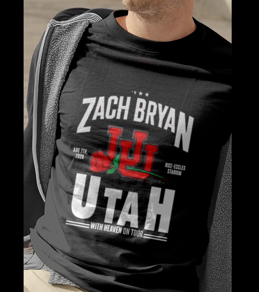 Zach Bryan Utah Rice Eccles Stadium Aug 7th 2026 With Heaven On Tour Red Rose JJJ T-Shirt