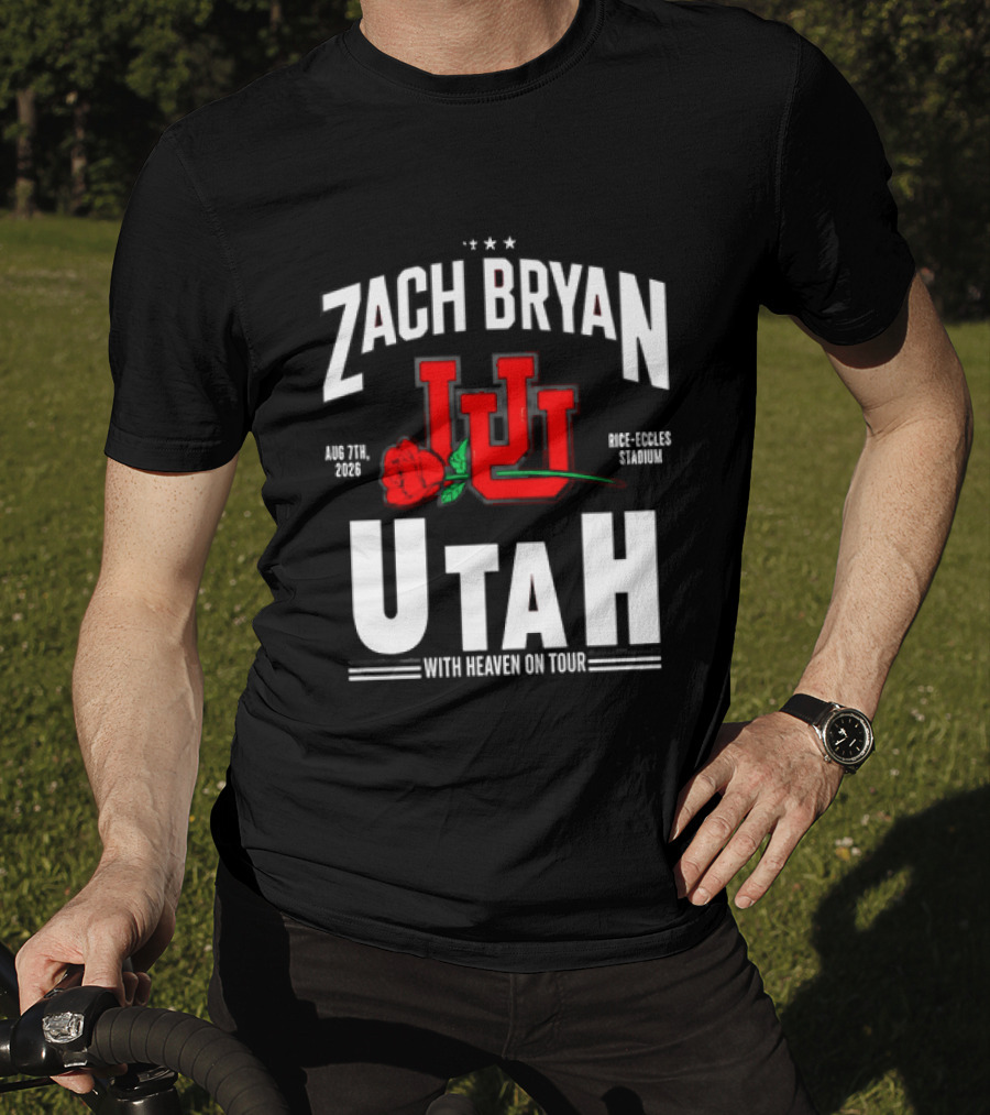 Zach Bryan Utah Rice Eccles Stadium Aug 7th 2026 With Heaven On Tour Red Rose JJJ T-Shirt