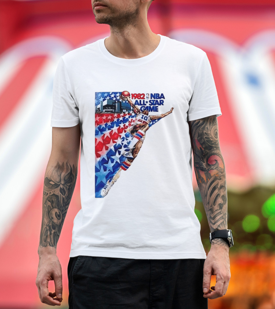 1982 NBA All Star Game Dunking Pose With Stars And Stripes T-Shirt
