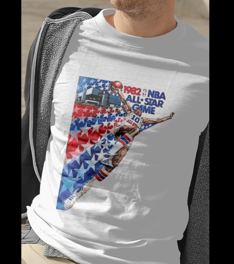 1982 NBA All Star Game Dunking Pose With Stars And Stripes T-Shirt