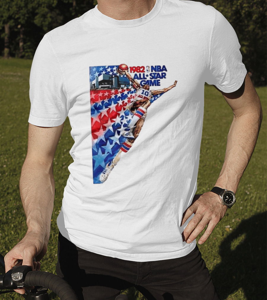 1982 NBA All Star Game Dunking Pose With Stars And Stripes T-Shirt