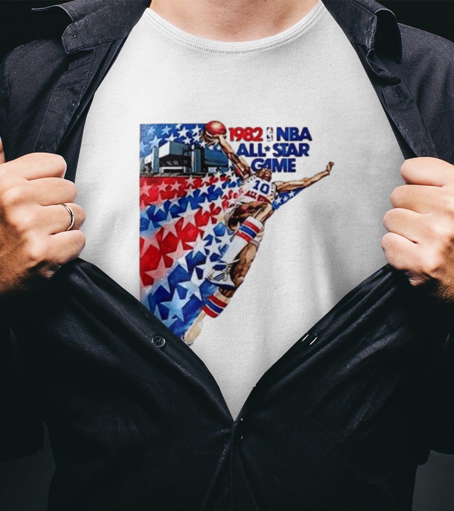 1982 NBA All Star Game Dunking Pose With Stars And Stripes T-Shirt