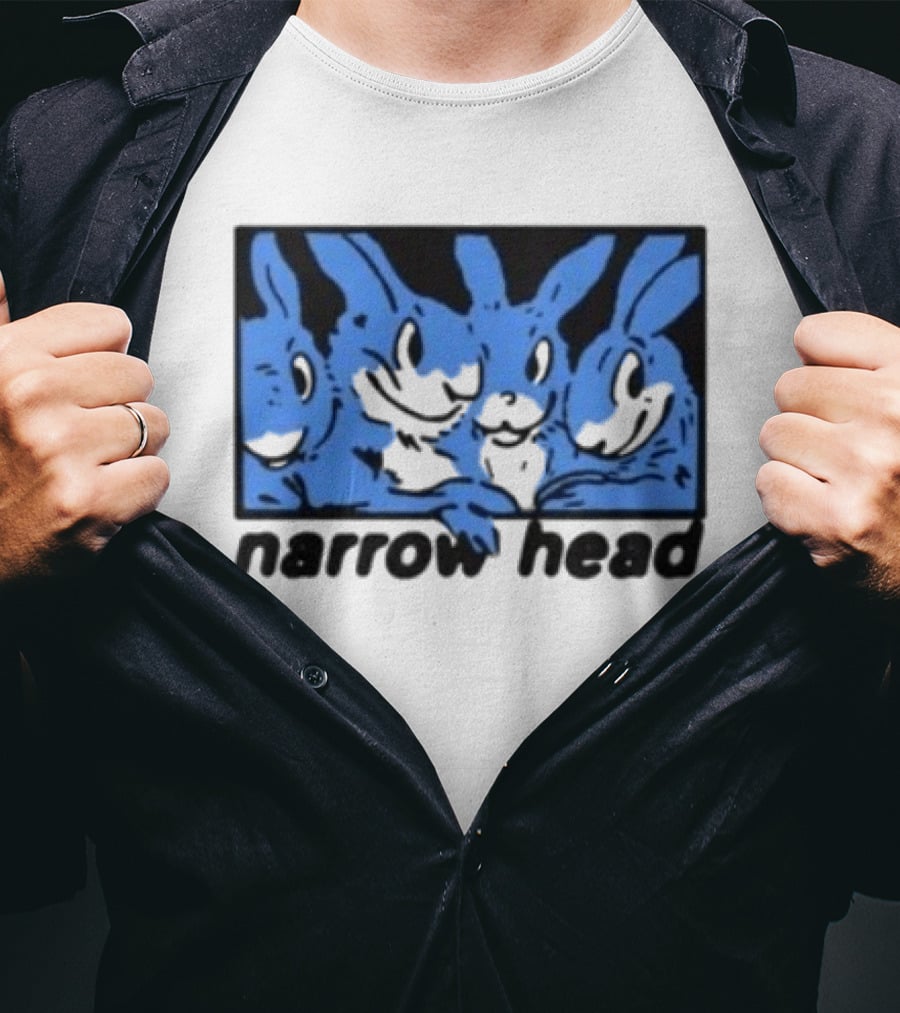 Narrow Head Four Rabbits Blue Black White T-Shirt