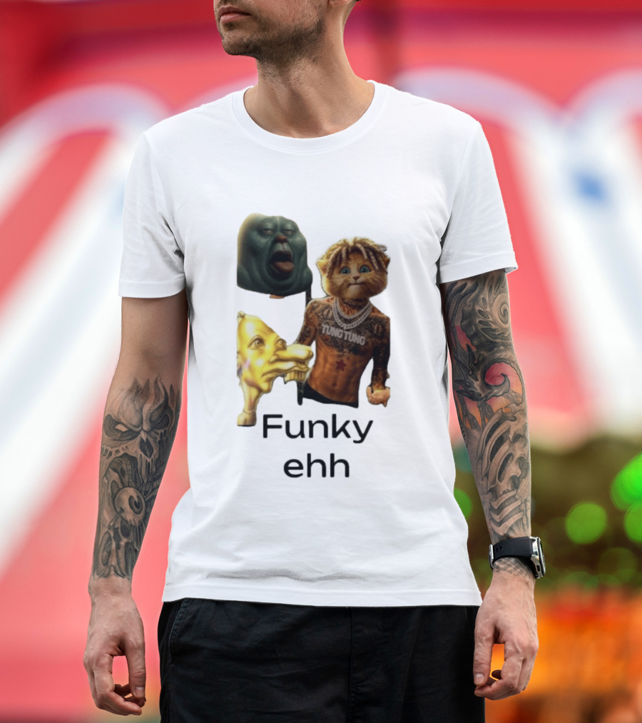 Neegy Funky Ehh Tung Tung Cat Tattoo Character Trio T-Shirt
