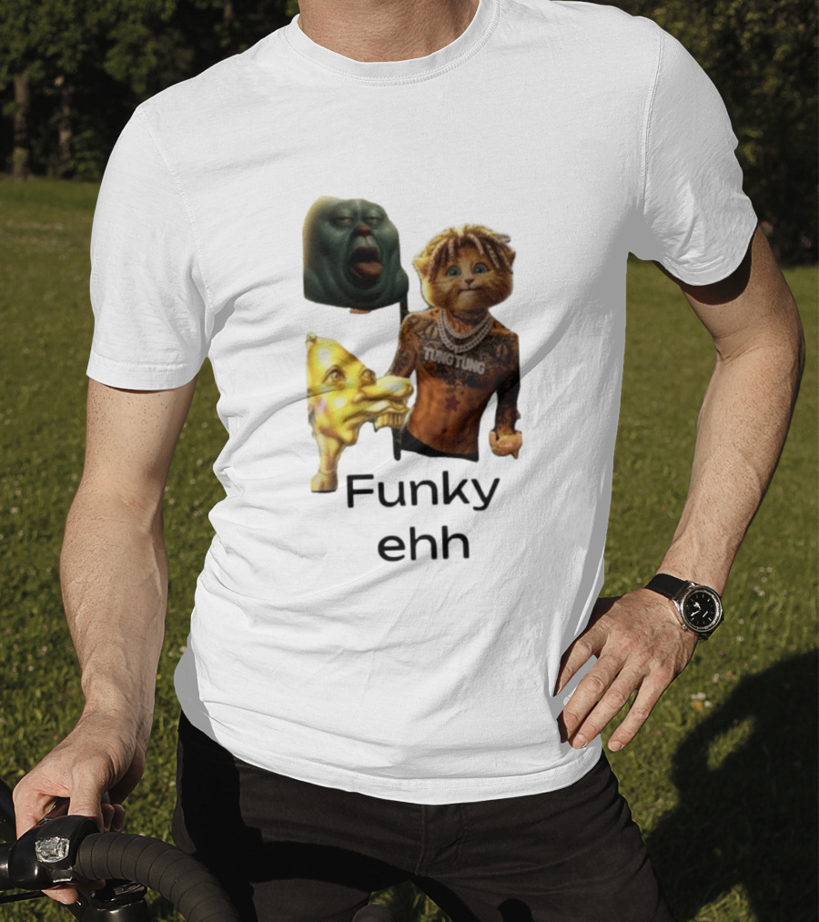 Neegy Funky Ehh Tung Tung Cat Tattoo Character Trio T-Shirt