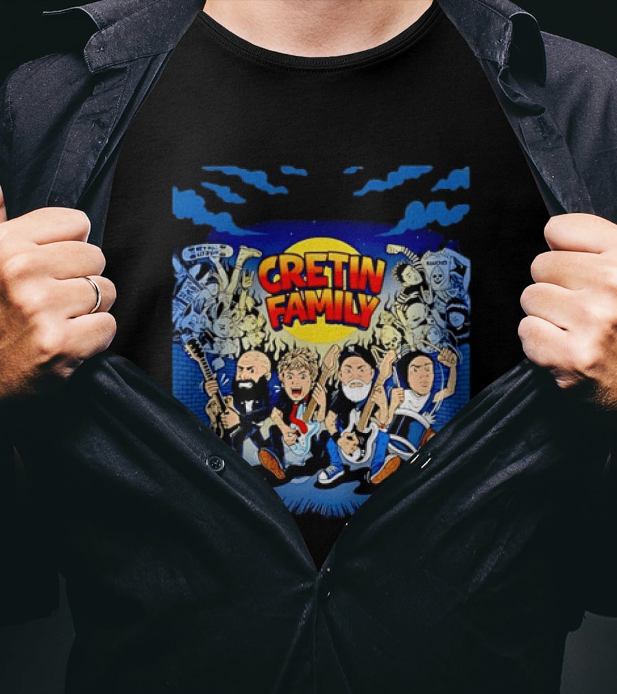 Cretin Family Ramones Cartoon Band Punk Rock Skull T-Shirt
