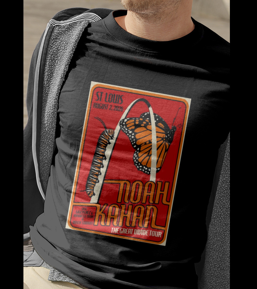 Noah Kahan August 2 2026 St Louis The Great Divide Tour Monarch Arch T-Shirt