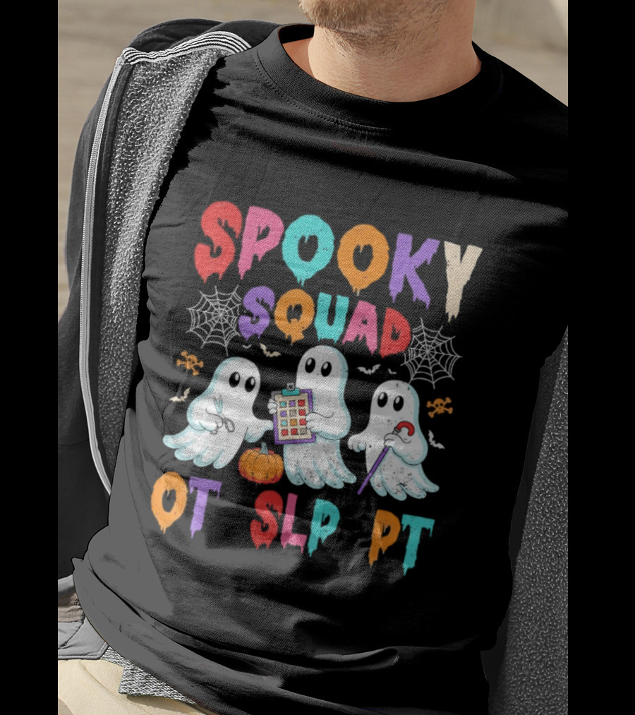 OT SLP PT Spooky Squad Halloween Ghosts Pumpkin Clipboard Lollipop T-Shirt