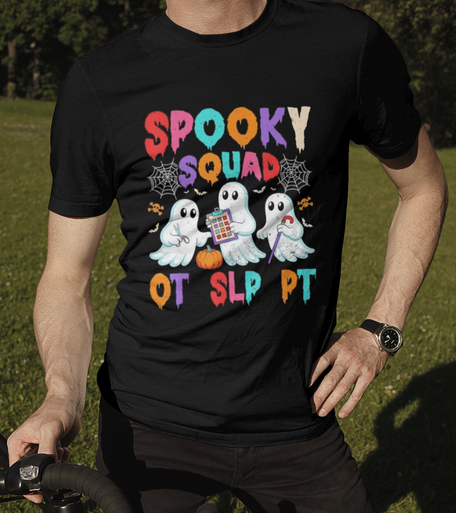 OT SLP PT Spooky Squad Halloween Ghosts Pumpkin Clipboard Lollipop T-Shirt