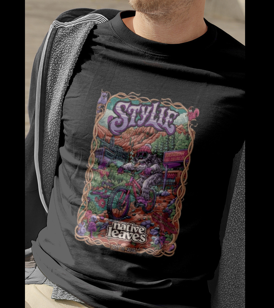 Stylie Native Leaves Yeti Mountain Biking Sound Bar Fort Collins Oct 10 2026 T-Shirt