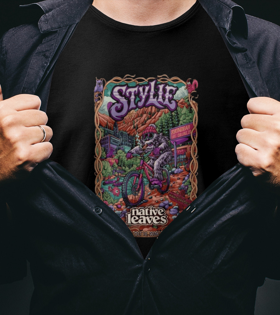 Stylie Native Leaves Yeti Mountain Biking Sound Bar Fort Collins Oct 10 2026 T-Shirt