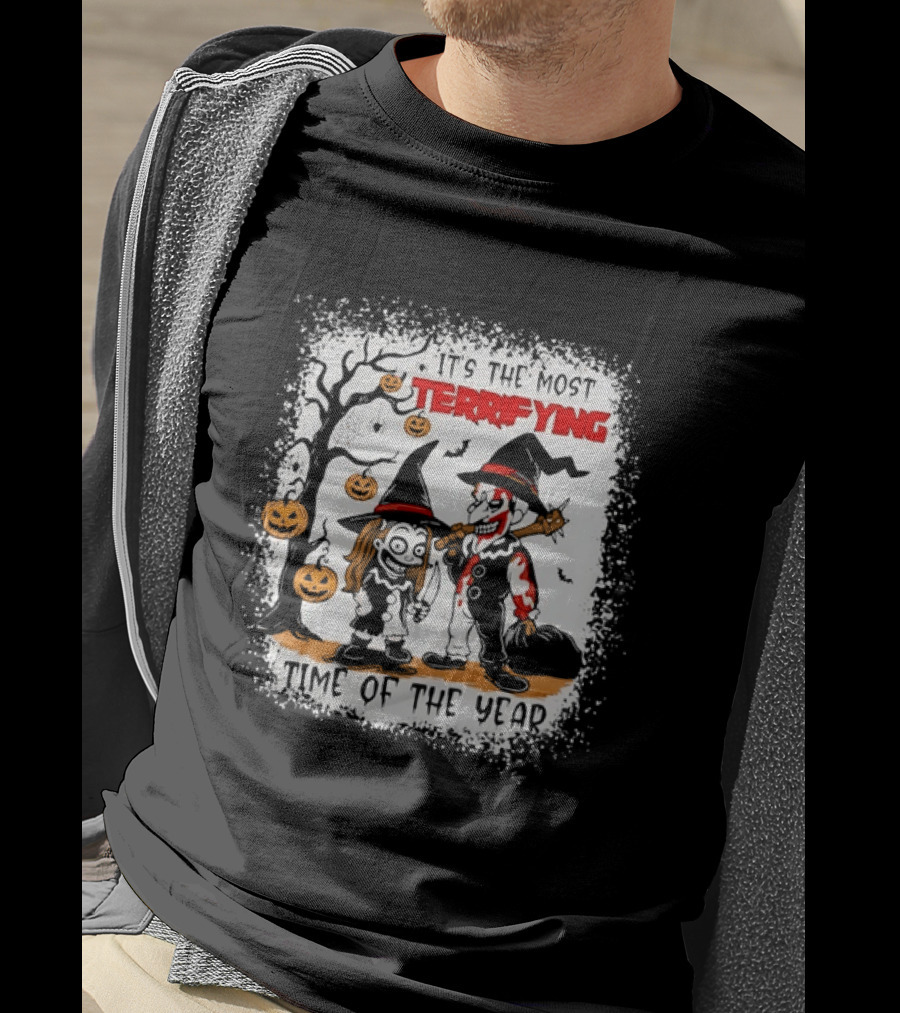 It's The Most Terrifying Time Of The Year Halloween Witch And Clown Axe Pumpkin T-Shirt