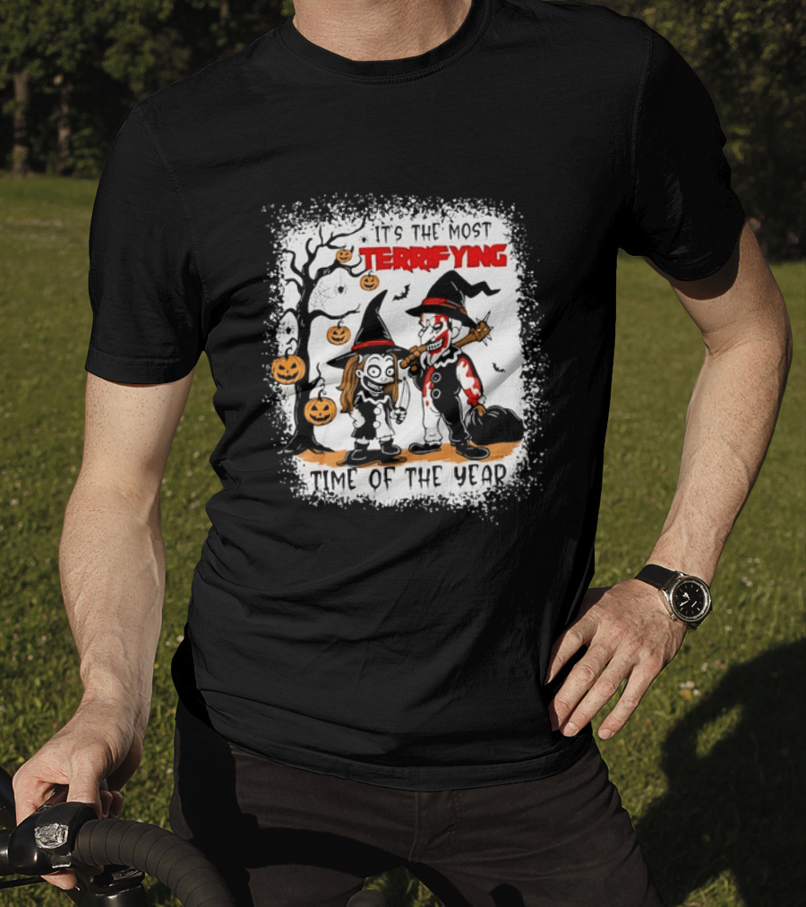 It's The Most Terrifying Time Of The Year Halloween Witch And Clown Axe Pumpkin T-Shirt
