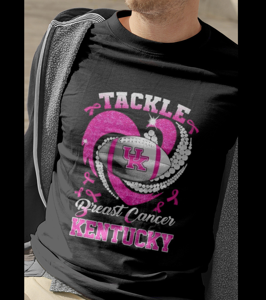 Tackle Breast Cancer Kentucky Wildcats UK Football Pink Ribbons T-Shirt