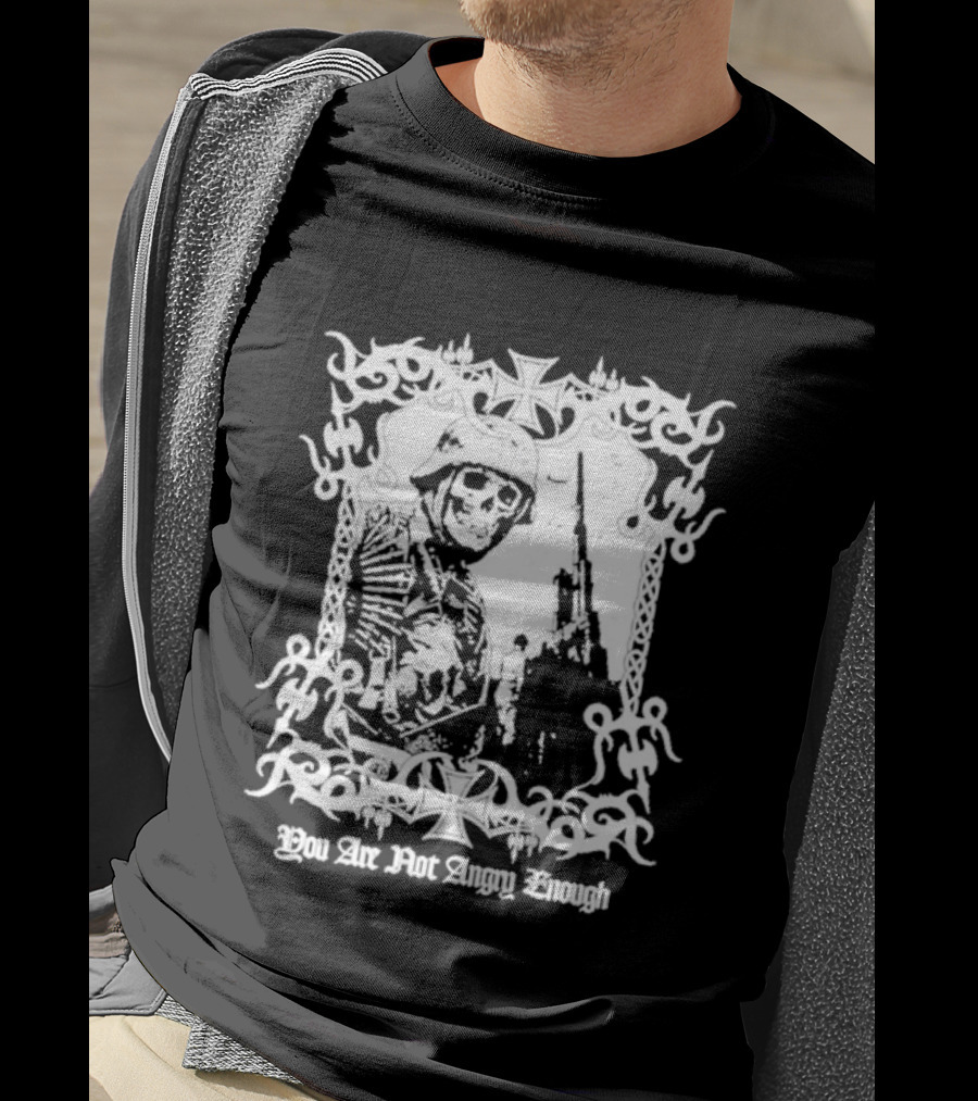 You Are Not Angry Enough Skeleton Soldier Helmet And Rifle Star Motif T-Shirt