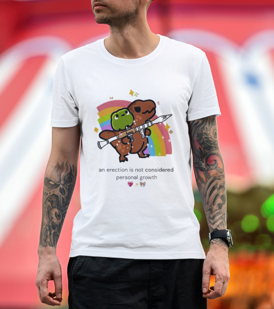 Original Rex Rocket An Erection Is Not Considered Personal Growth Rainbow Dinosaur Frog T-Shirt