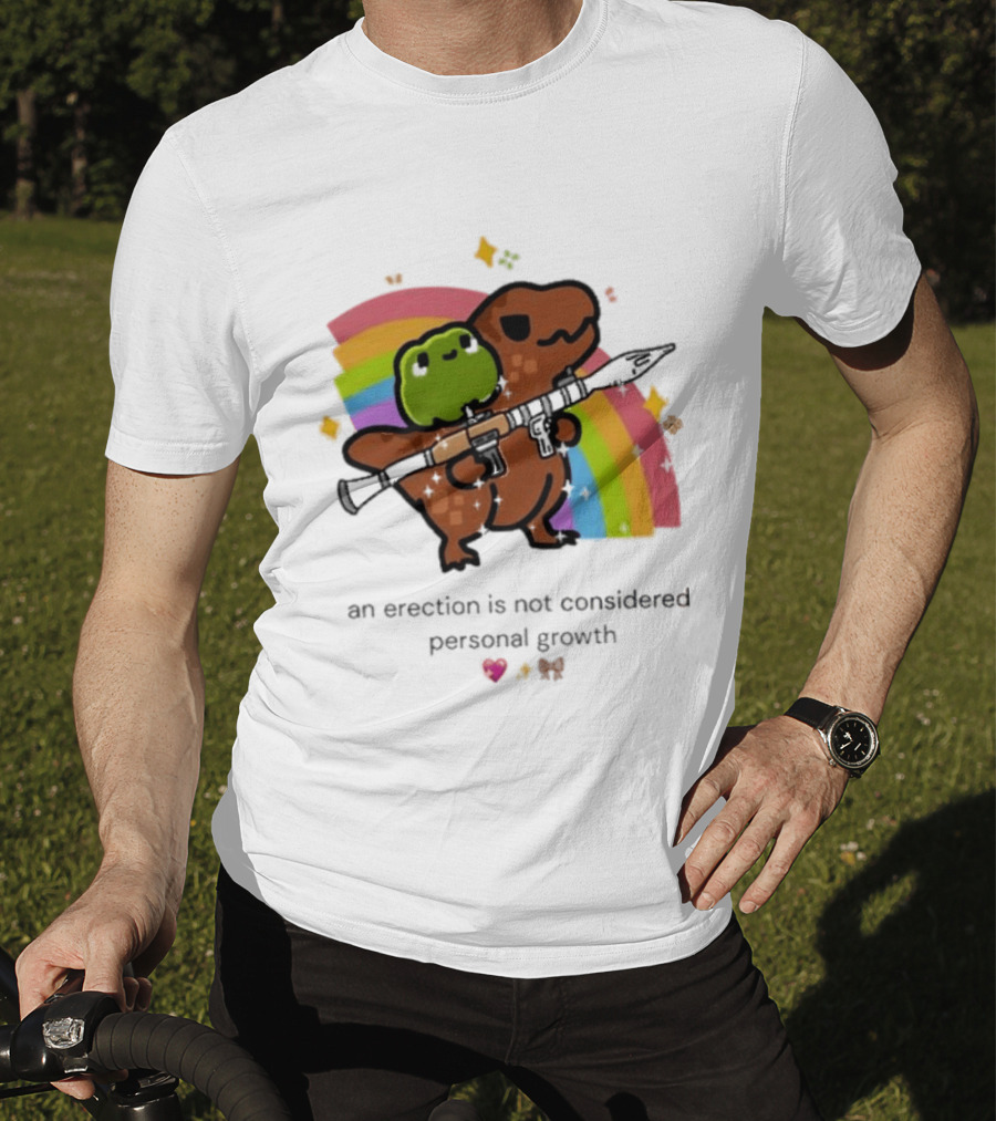 Original Rex Rocket An Erection Is Not Considered Personal Growth Rainbow Dinosaur Frog T-Shirt