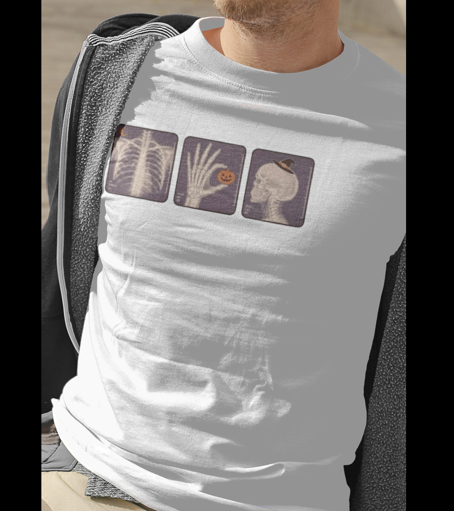 X Ray Skeleton Halloween Chest Hand Pumpkin Skull Witch Hat T-Shirt