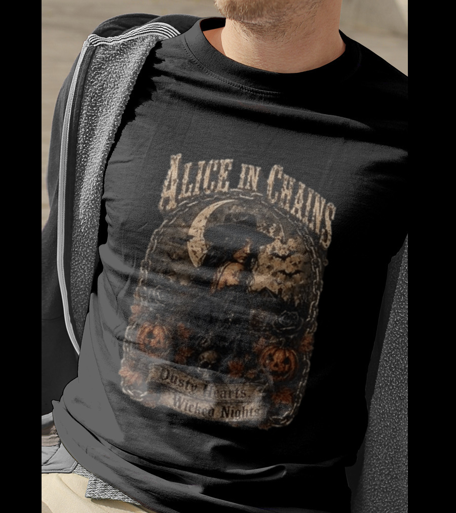 Alice In Chains Dusty Hearts Wicked Nights Gothic Witch Pumpkin Skulls Moon T-Shirt