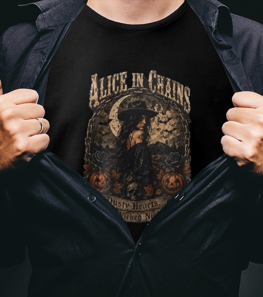 Alice In Chains Dusty Hearts Wicked Nights Gothic Witch Pumpkin Skulls Moon T-Shirt