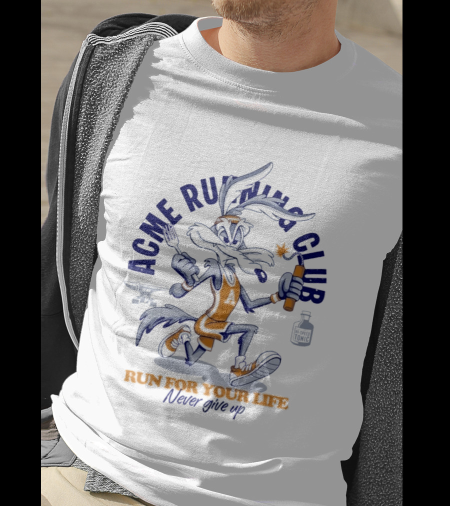 Acme Running Club Wile E Coyote Run For Your Life Never Give Up T-Shirt