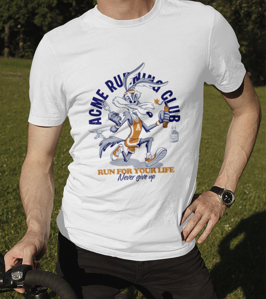 Acme Running Club Wile E Coyote Run For Your Life Never Give Up T-Shirt
