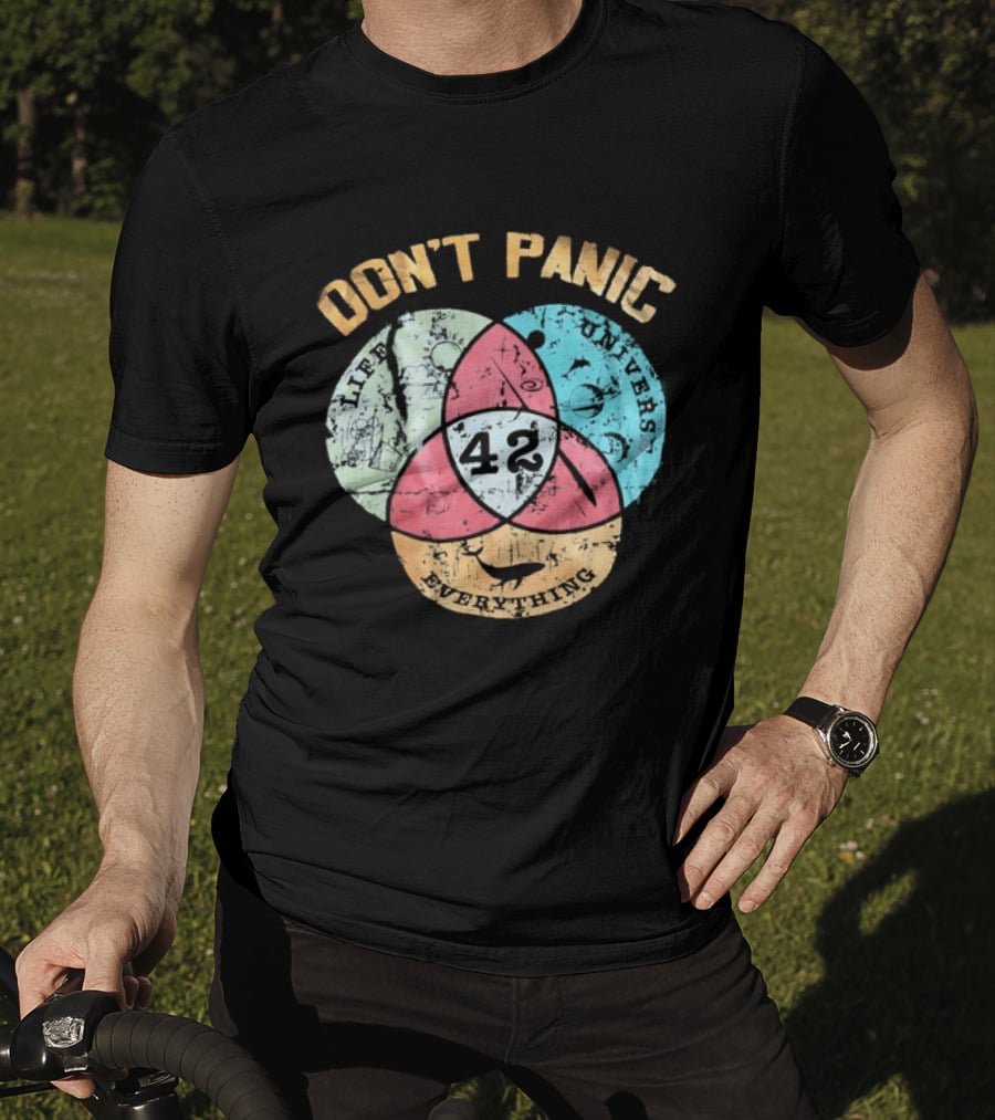 Don't Panic Life Universe Everything 42 Distressed T-Shirt