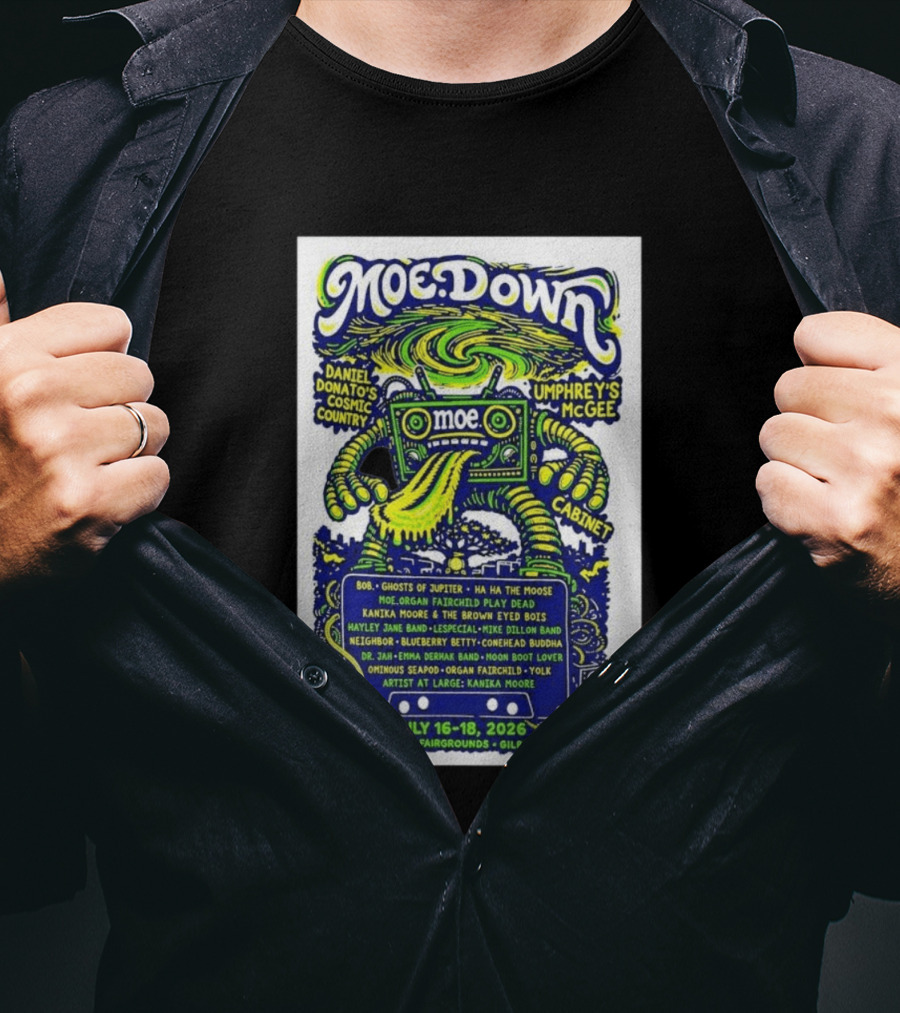 MoeDown July 16 18 2026 Westend Fairgrounds Gilbert PA Featuring Moe. Umphrey's McGee Daniel Donato's Cosmic Country Cabinet T-Shirt