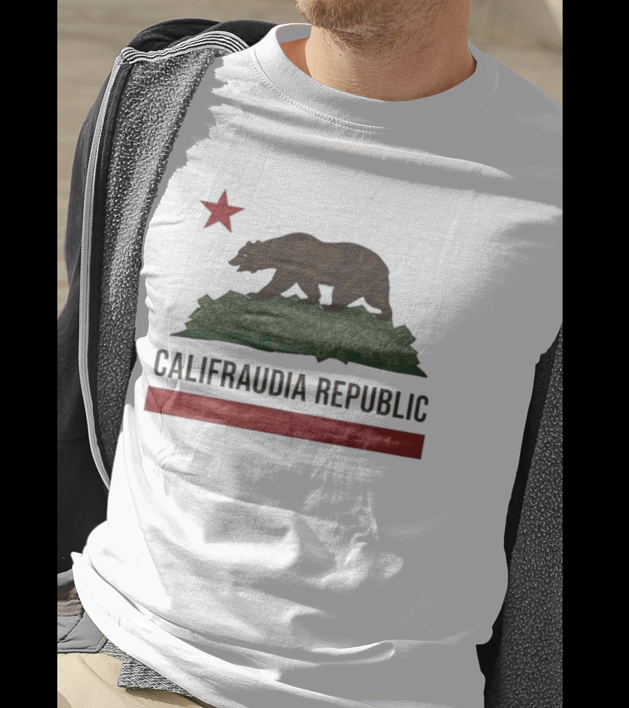 Califraudia Republic Bear Flag With Red Star T-Shirt