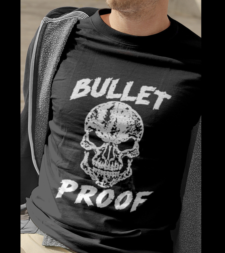 Bullet Proof Distressed Skull Gothic Edgy T-Shirt