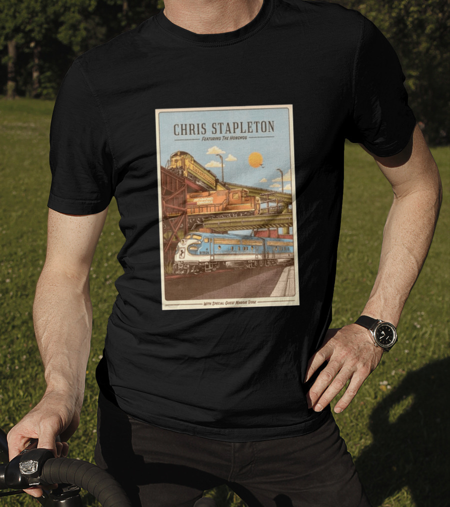 Chris Stapleton Featuring The Honchos Special Guest Maggie Rose Aug 19 2026 Allianz Amphitheater Riverfront Richmond Virginia Vintage Trains Scene T-Shirt