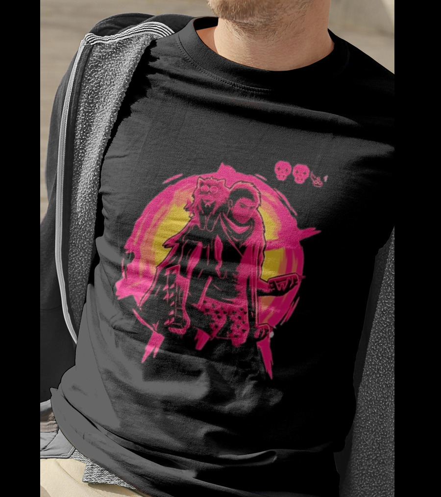 Post Apocalyptic Survivor Cat Companion Heart Boxers Pink Skull T-Shirt
