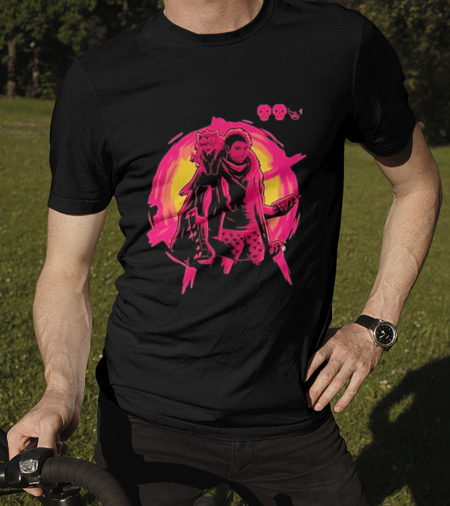 Post Apocalyptic Survivor Cat Companion Heart Boxers Pink Skull T-Shirt