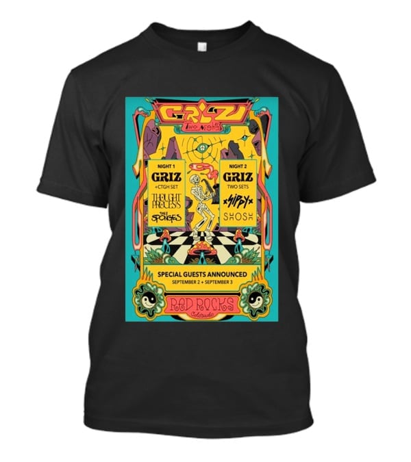 GRiZ Two Nights Red Rocks Amphitheatre Morrison CO Sep 2 3 2026 Special Guests The Sponges Muzzy Shosh T-Shirt