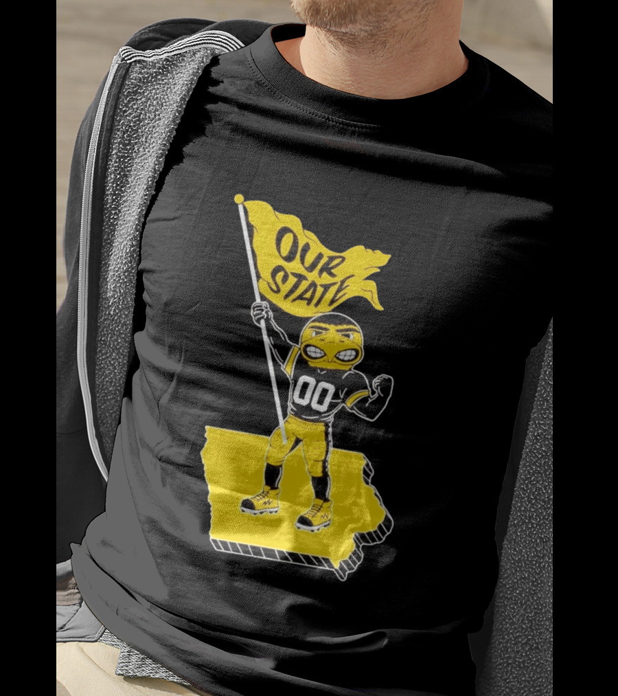 Herky The Hawk Flag Our State Iowa Map T-Shirt