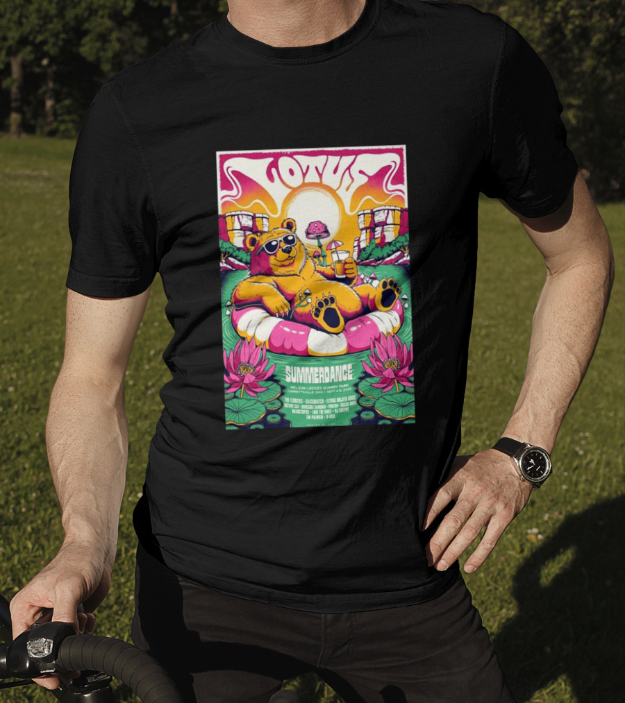 Lotus Summerdance 2026 Garrettsville OH Nelson Ledges Quarry Park Sep 4 6 With Bear Floating On Pool Relaxed Vibes T-Shirt