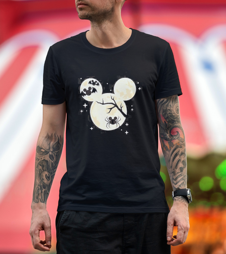 Mickey Mouse Moon Head Halloween Bat Spider Disney T-Shirt