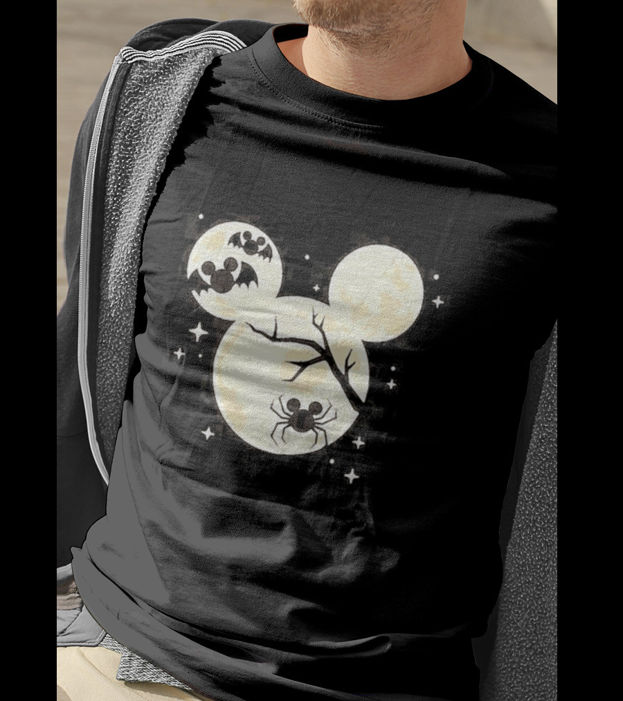 Mickey Mouse Moon Head Halloween Bat Spider Disney T-Shirt
