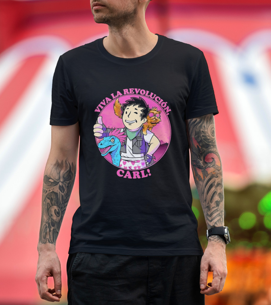 Viva La Revolución Carl Fallout Vault Boy Dinosaur Cat T-Shirt