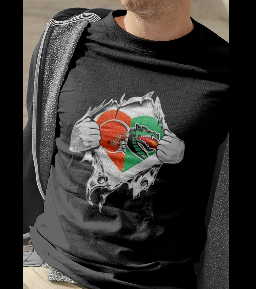 Cleveland Browns UAB Blazers Heart Superman Chest Rip T-Shirt