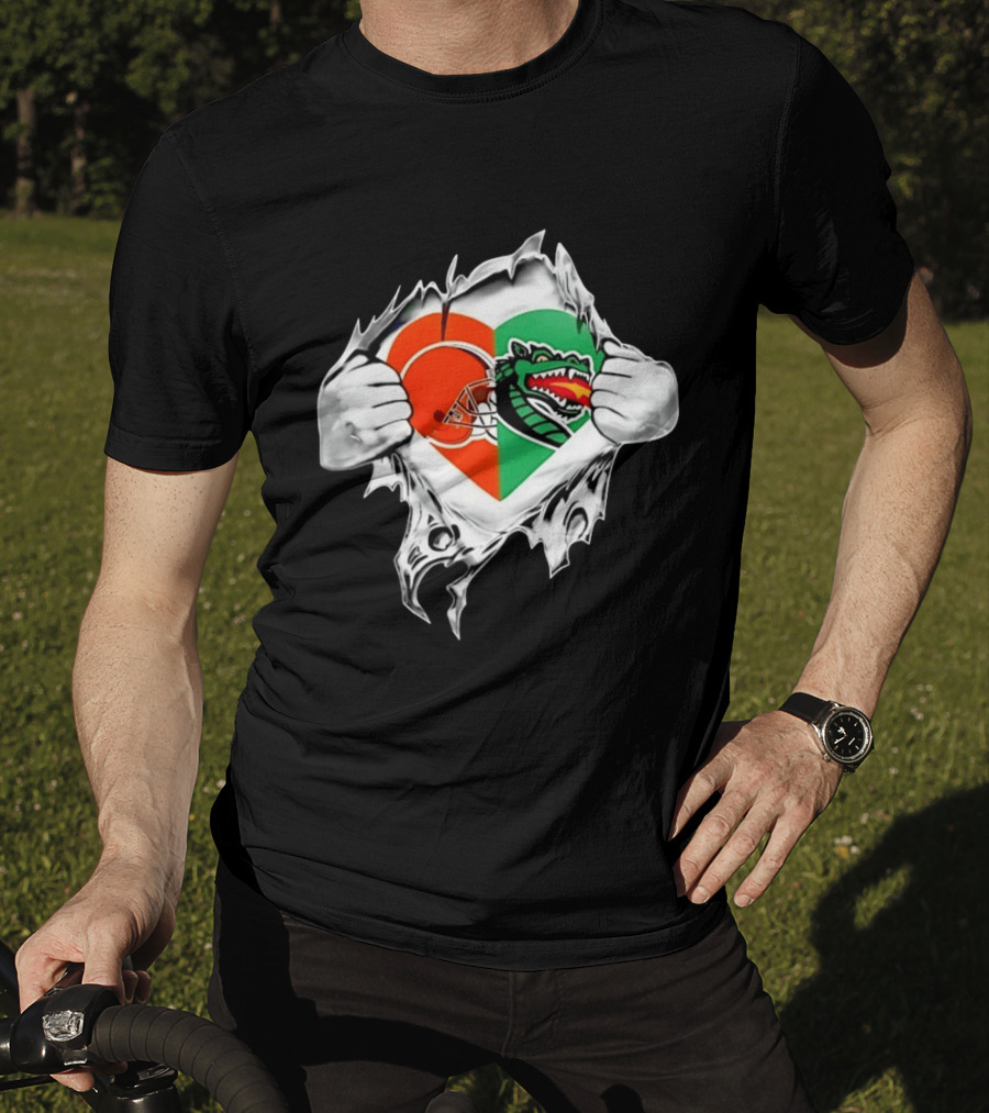 Cleveland Browns UAB Blazers Heart Superman Chest Rip T-Shirt